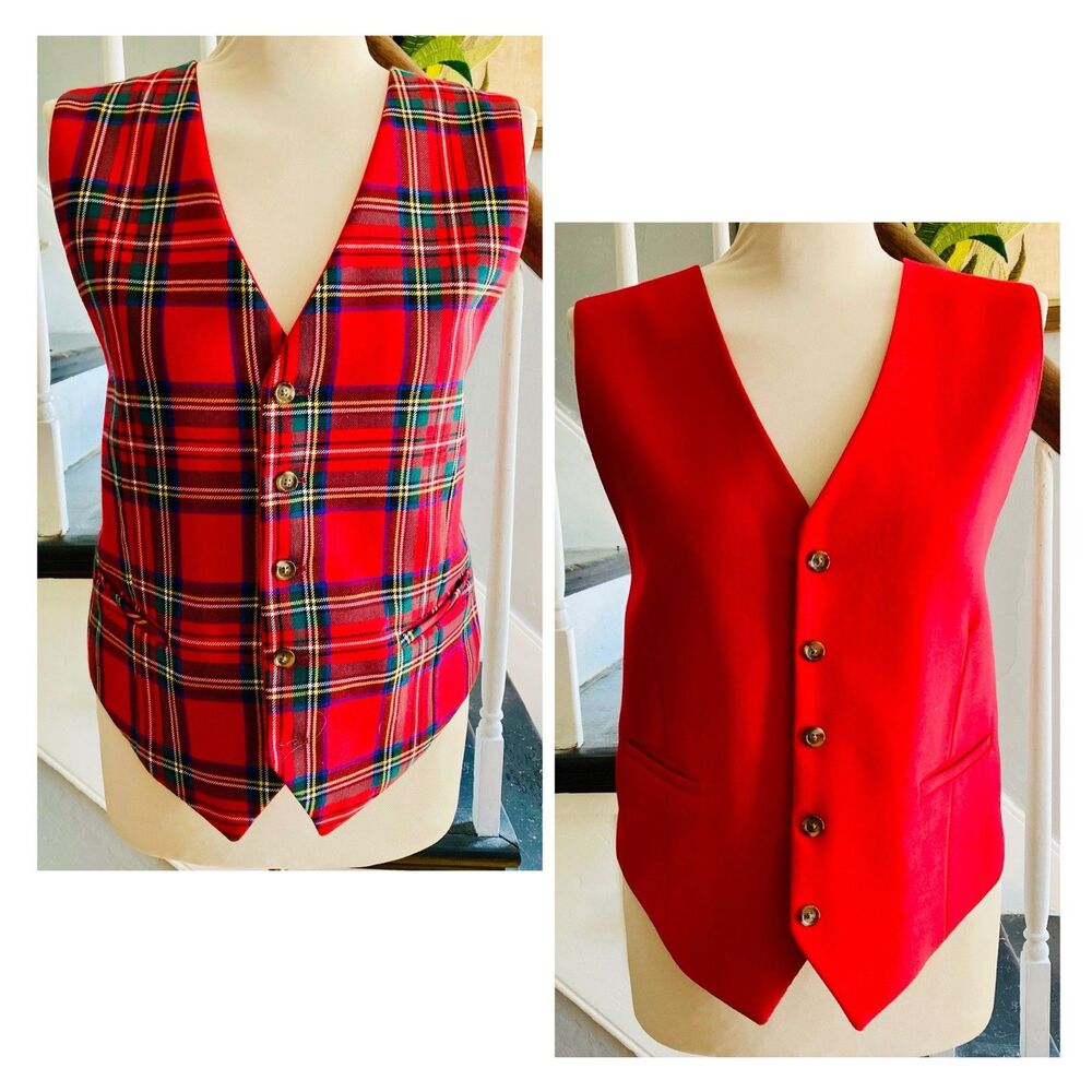 1970s Worsted Wool Tartan Plaid Scottish Stewart Vest Waistcoat Reversible Disco